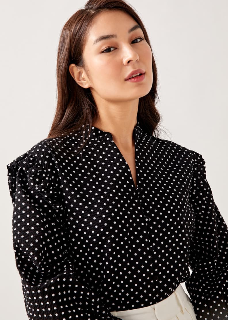 Kayli Textured Polka Dot Puff Sleeve Top