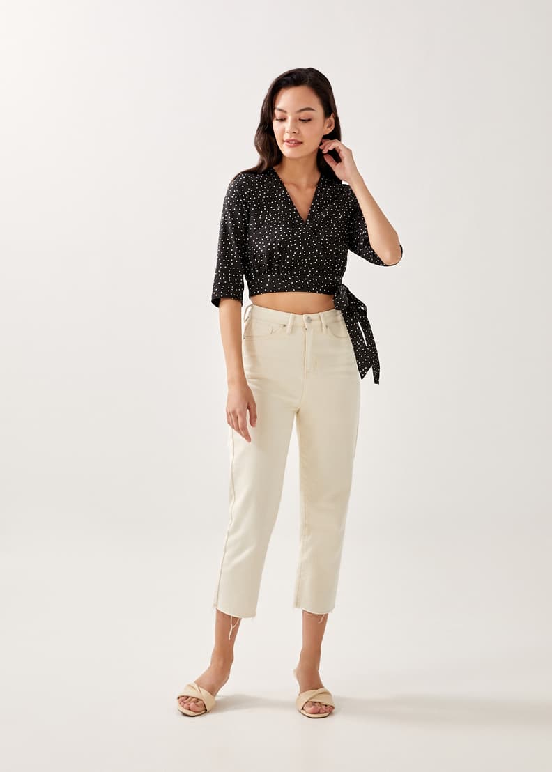 Polka dot wrap top deals
