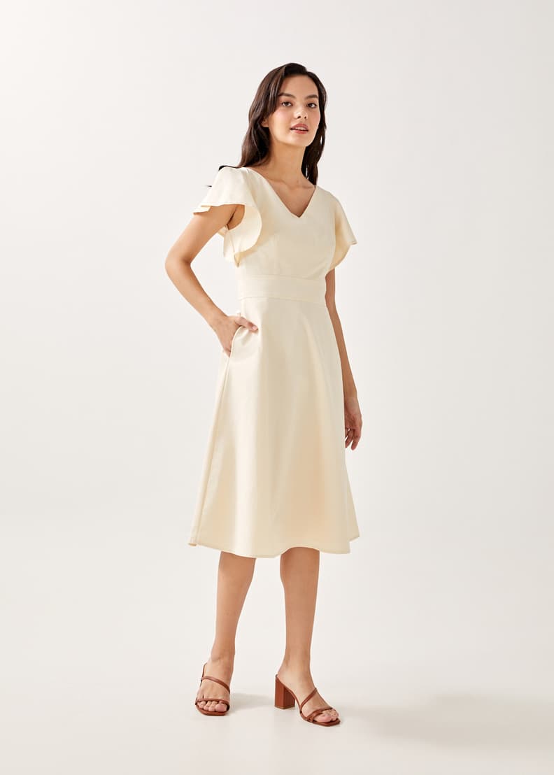 Flutter sleeve fit deals and flare dress