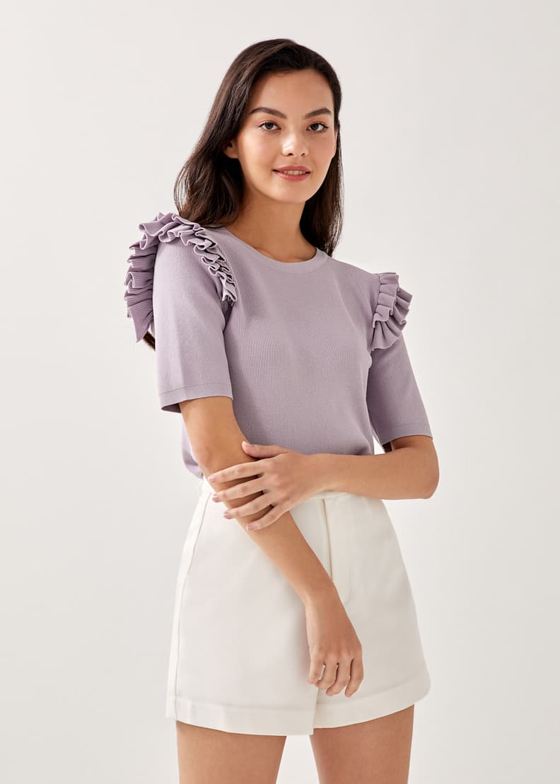 Ruffle knit top clearance
