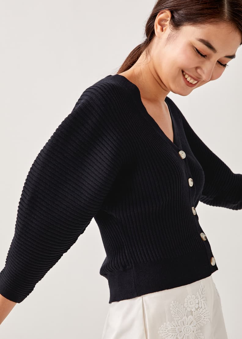 Jameen Knit Puff Sleeve Cardigan