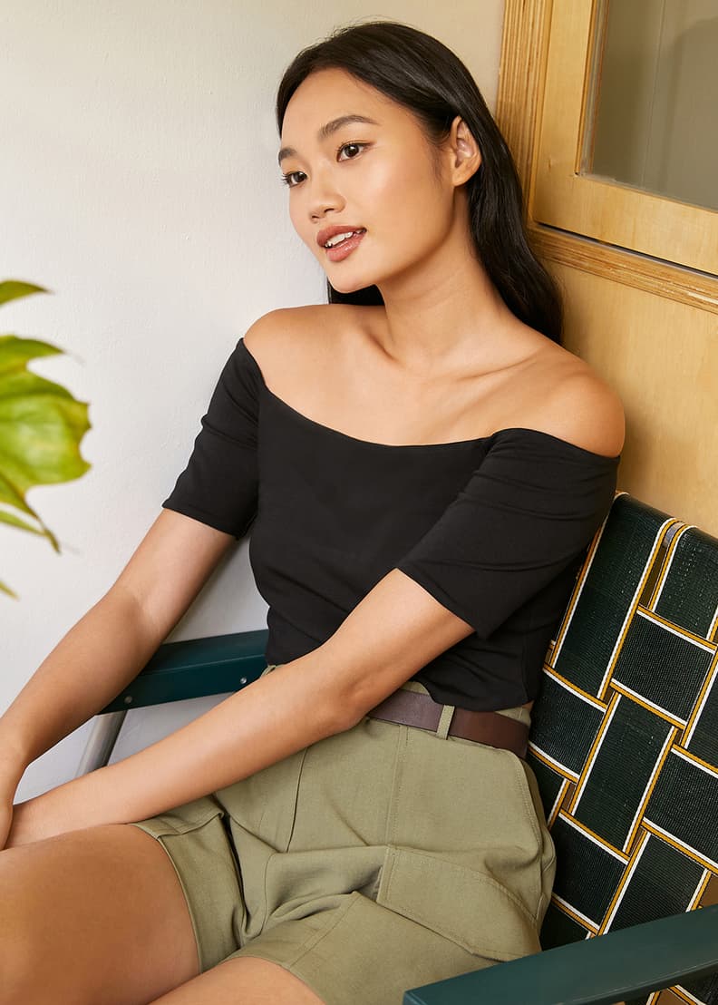 Off the deals shoulder jersey top