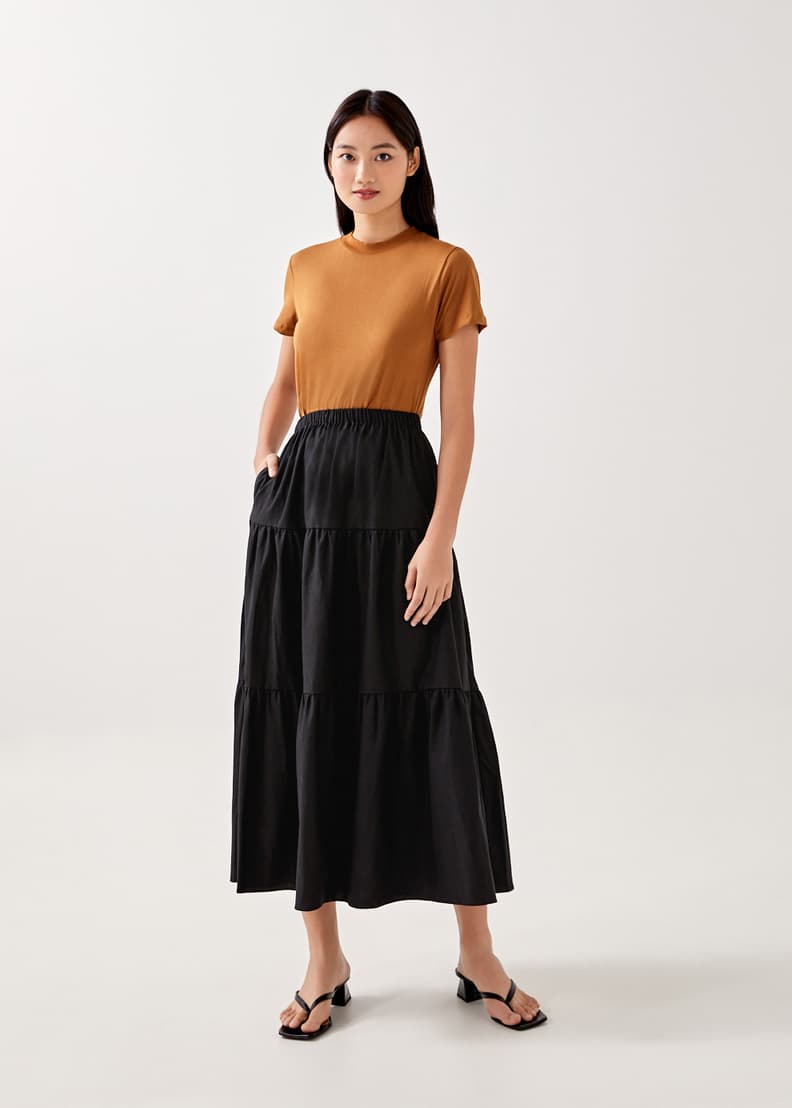 Elastic waist tiered best sale skirt