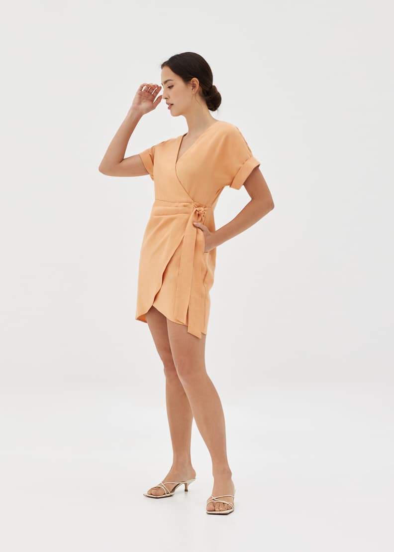 Geodese wrap front pencil dress top