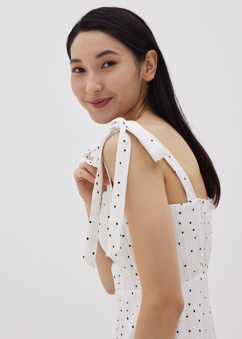 Lunar spot tie shoulder dress shop