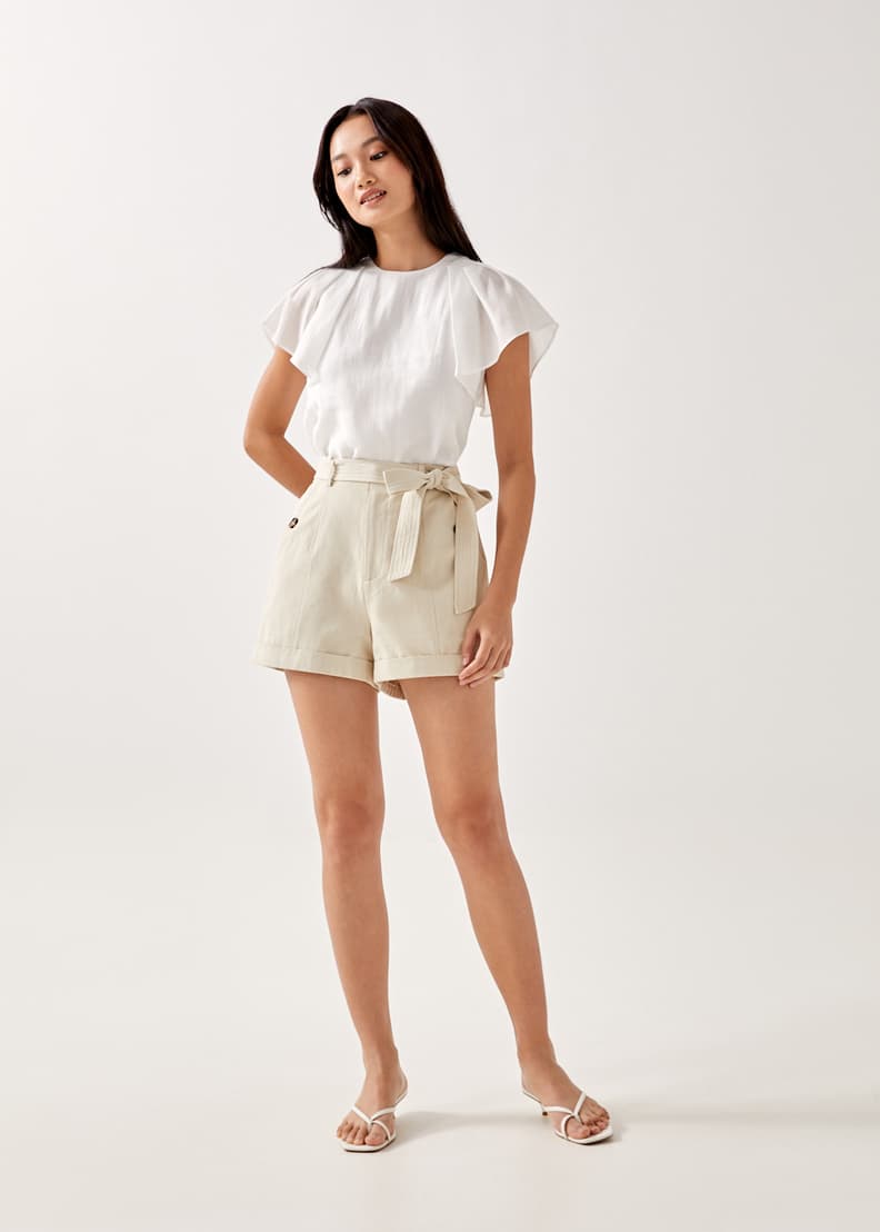 White cuffed shorts hot sale