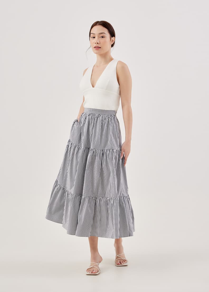 Striped tiered shop skirt