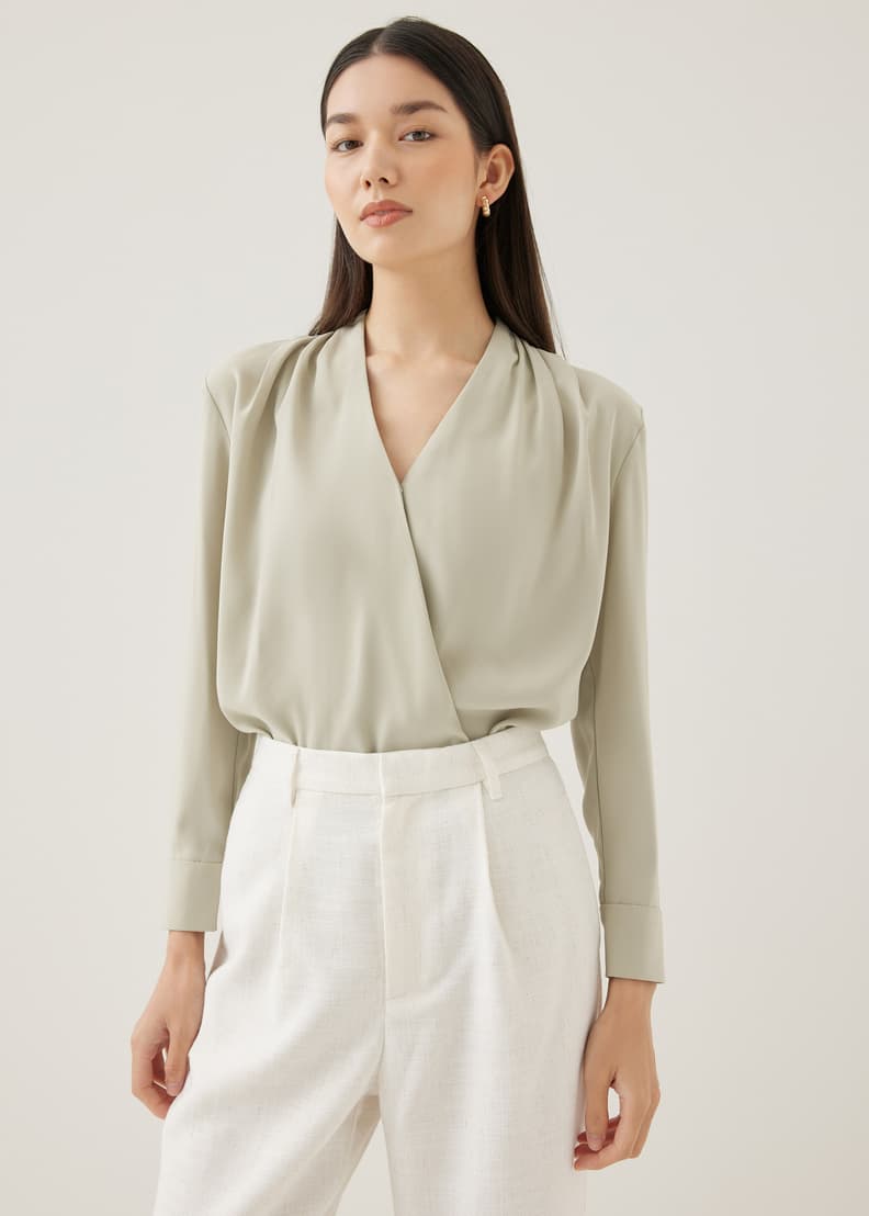 White satin top wrap blouse