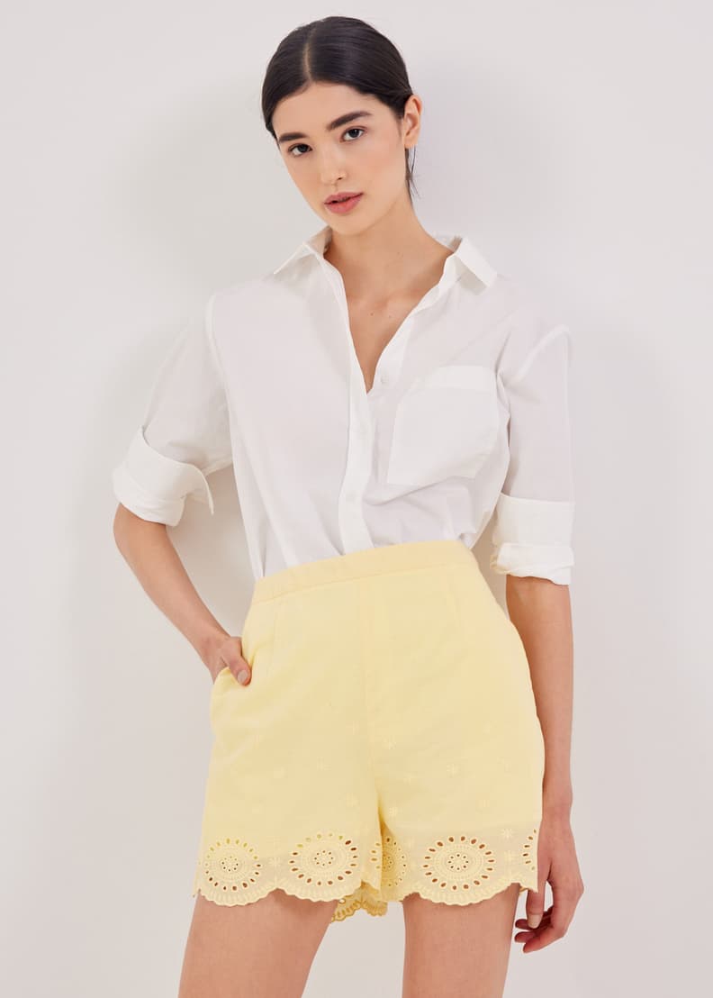 White scalloped shorts outlet