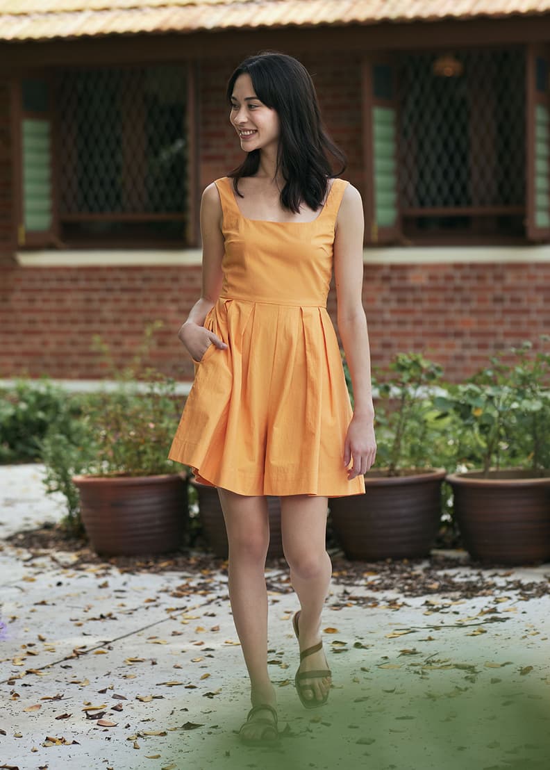 Square top neck romper