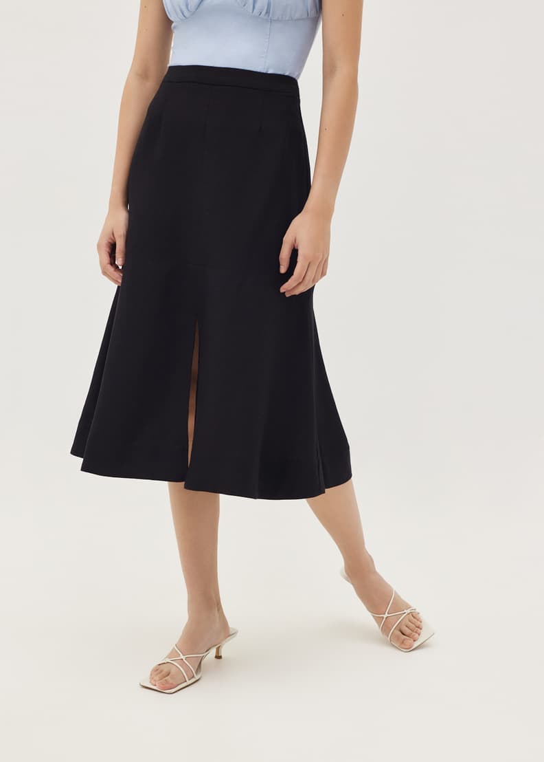 Black linen new arrivals flare skirt