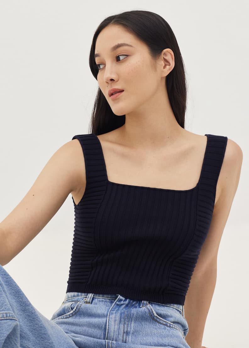 Buy Elly Square Neck Ribbed Knit Tank Top @ Love, Bonito Singapore | Shop  Women's Fashion Online | Love, Bonito SG