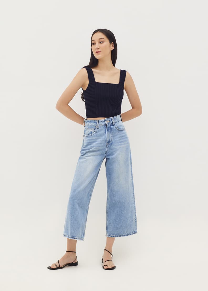 Buy Elly Square Neck Ribbed Knit Tank Top @ Love, Bonito Singapore | Shop  Women's Fashion Online | Love, Bonito SG