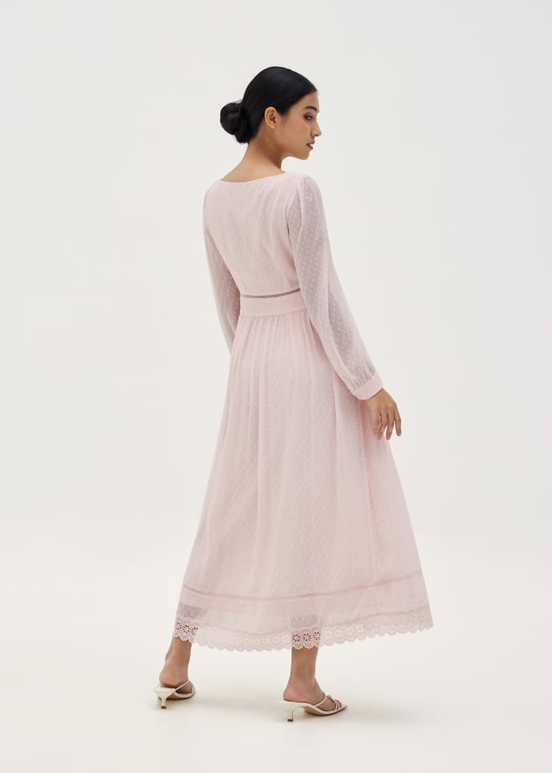 Audrina Lace Trim Dobby Dot Dress | Love, Bonito ID
