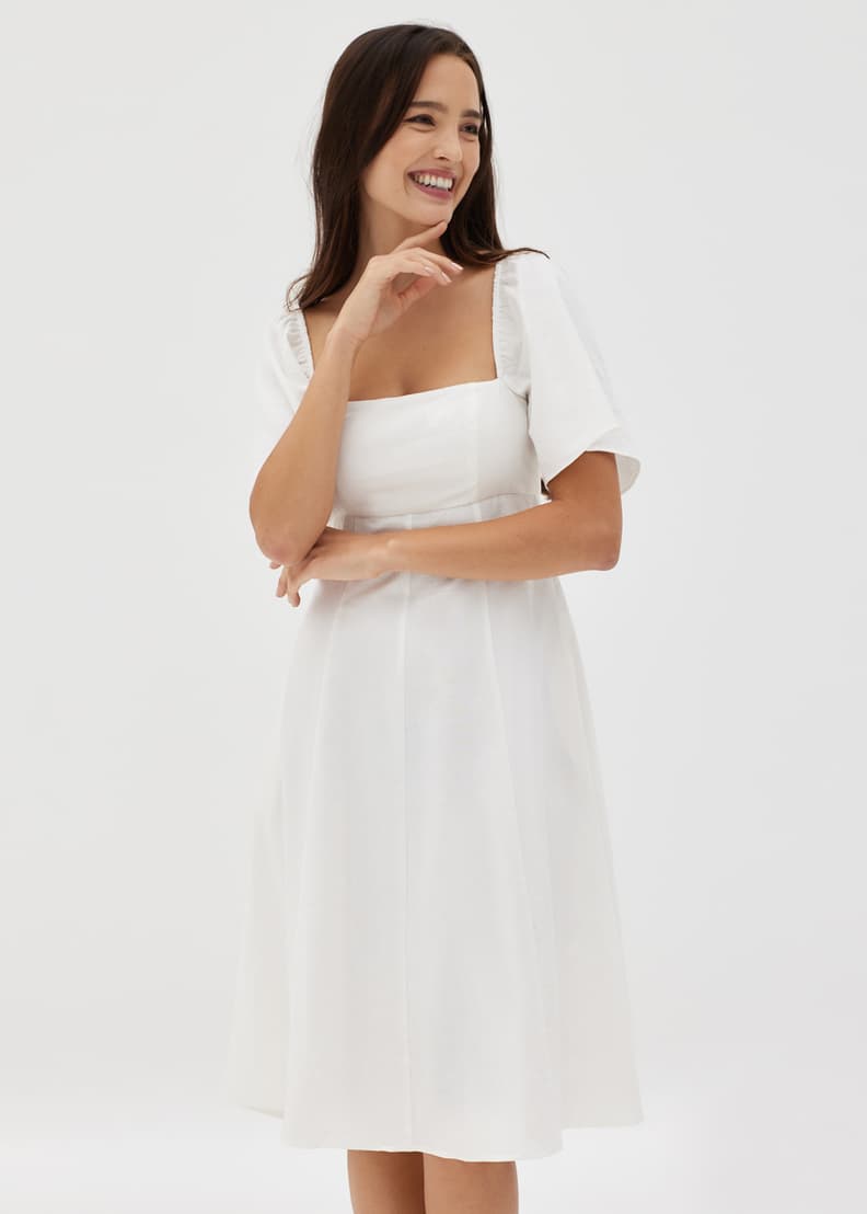 Linen fit and flare dress discount