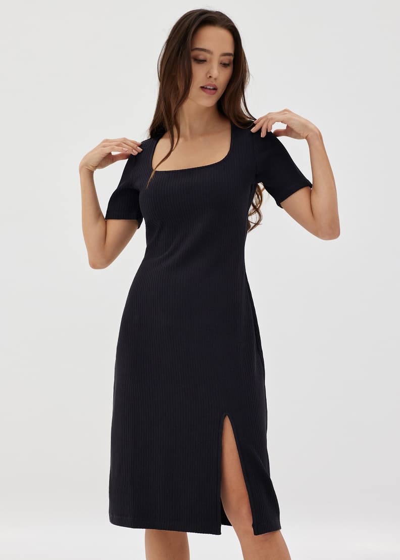 Ribbed square neck dress outlet