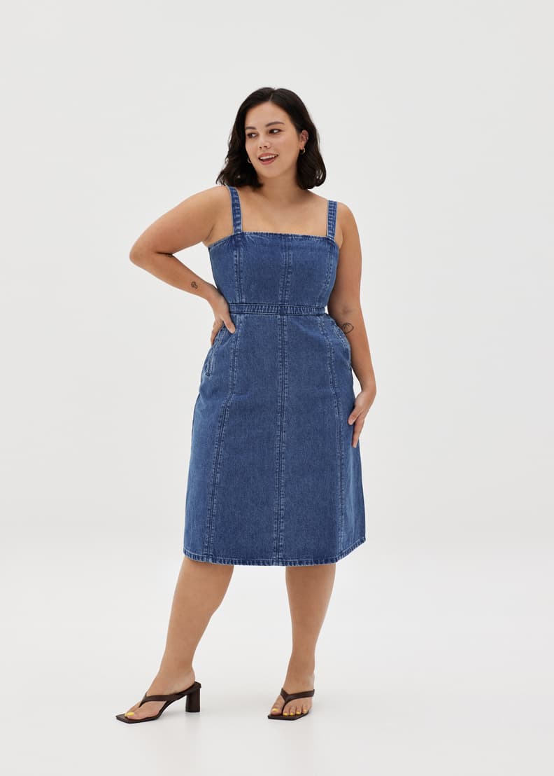 Plus size denim pinafore dress shop