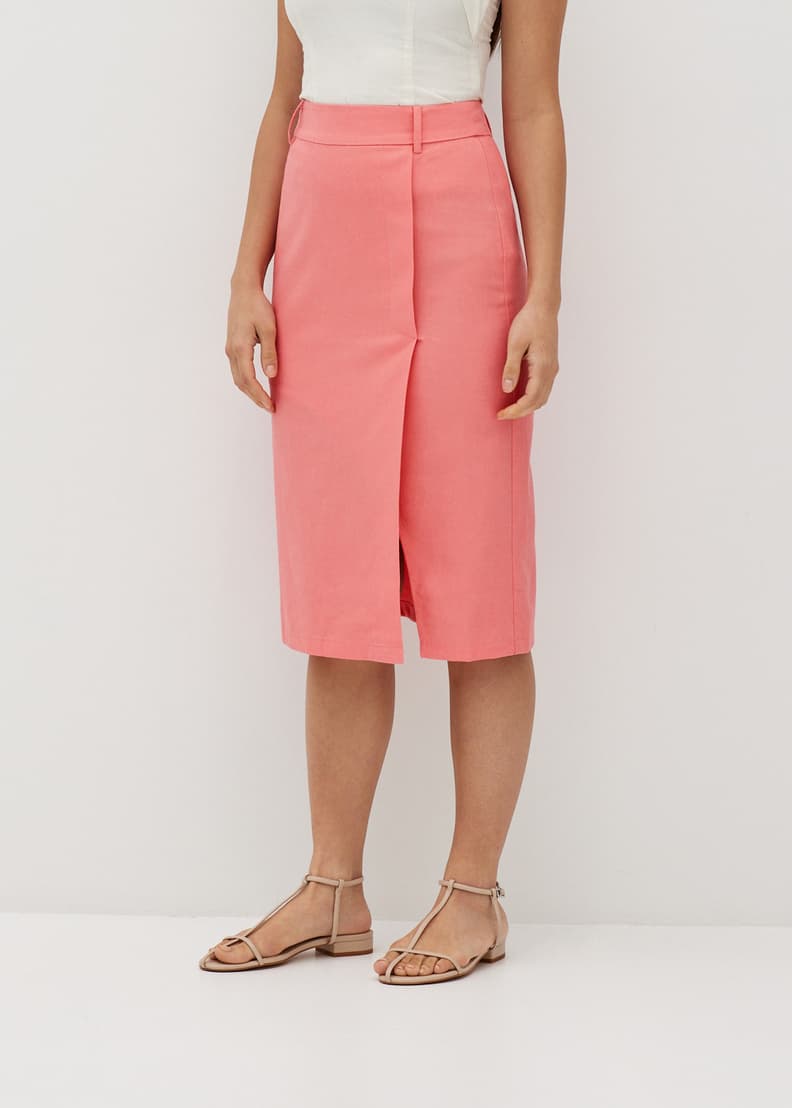 Pink linen pencil skirt discount