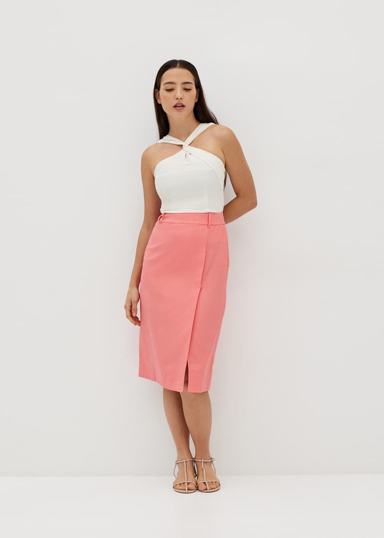 Pink linen on sale pencil skirt