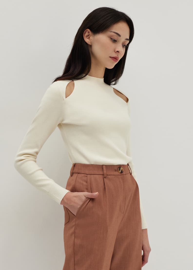 Cold shoulder mock neck top outlet