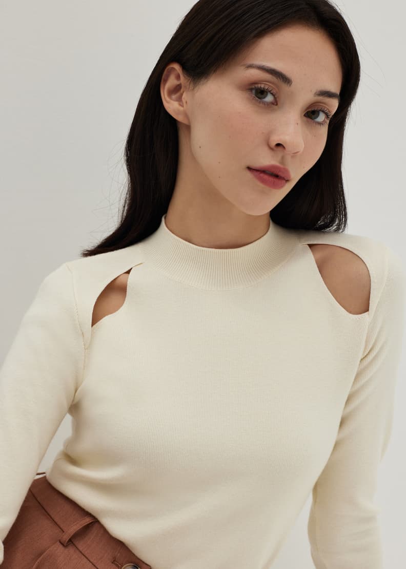 Cold shoulder mock neck top sales