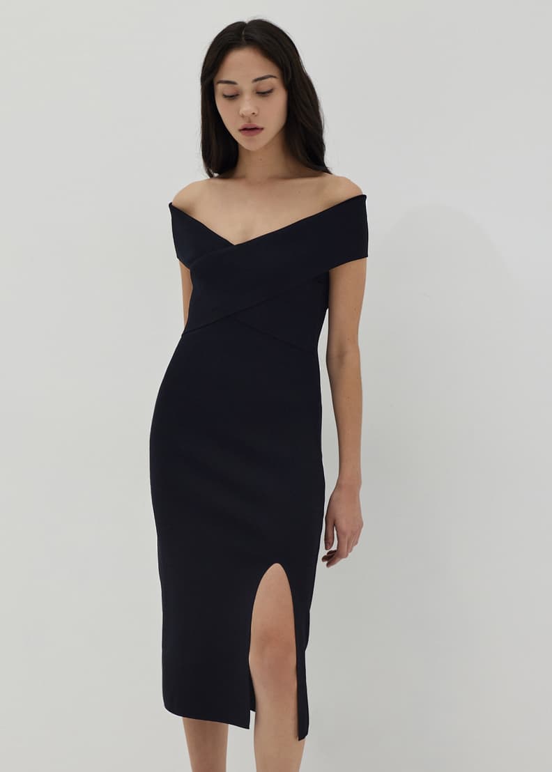 Off the shoulder knit midi 2025 dress