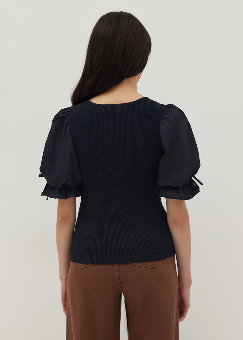 Carmella Mixed Fabric Puff Sleeve Top
