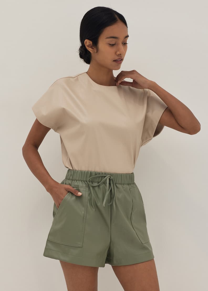 White leather best sale high waisted shorts