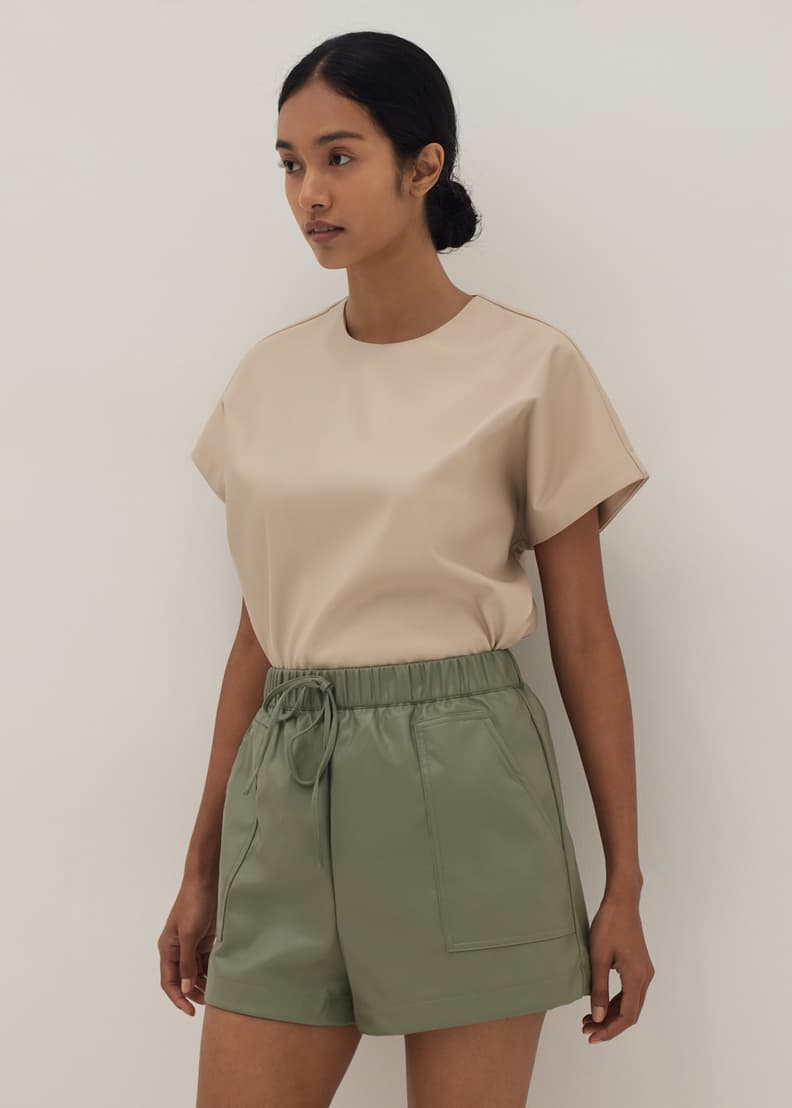 Norah Elastic Faux Leather Shorts