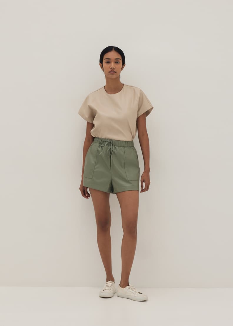 Norah Elastic Faux Leather Shorts