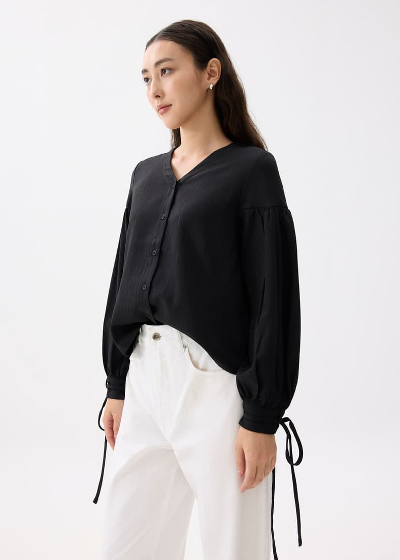 Oriana Lurex Pinstripe Trapeze Blouse | Love, Bonito SG