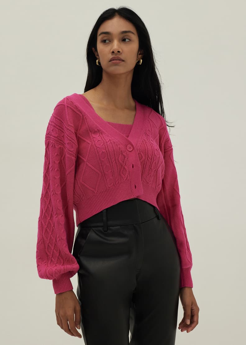 Red cable knit best sale cardigan womens