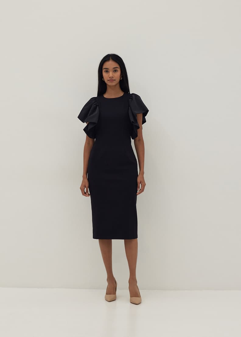 Black ruffle sleeve dress sales