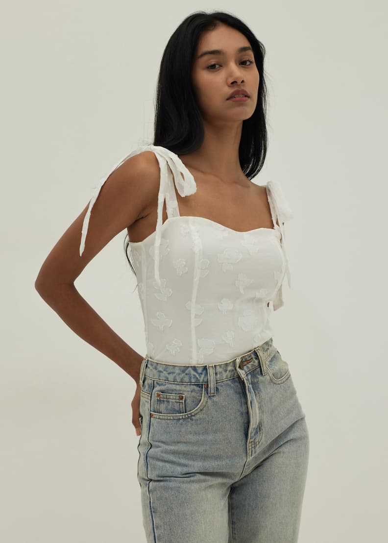 Hallie Jacquard Tie Shoulder Bustier Top Love Bonito ID