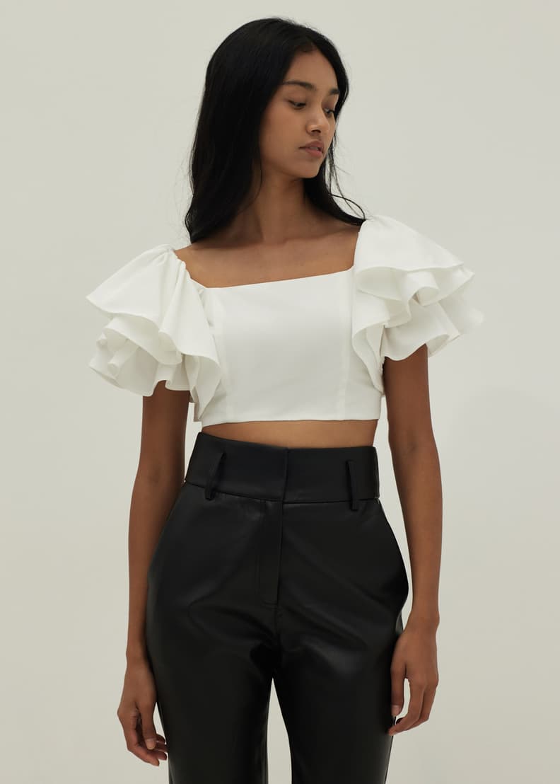 Crop top with ruffle sleeves hotsell
