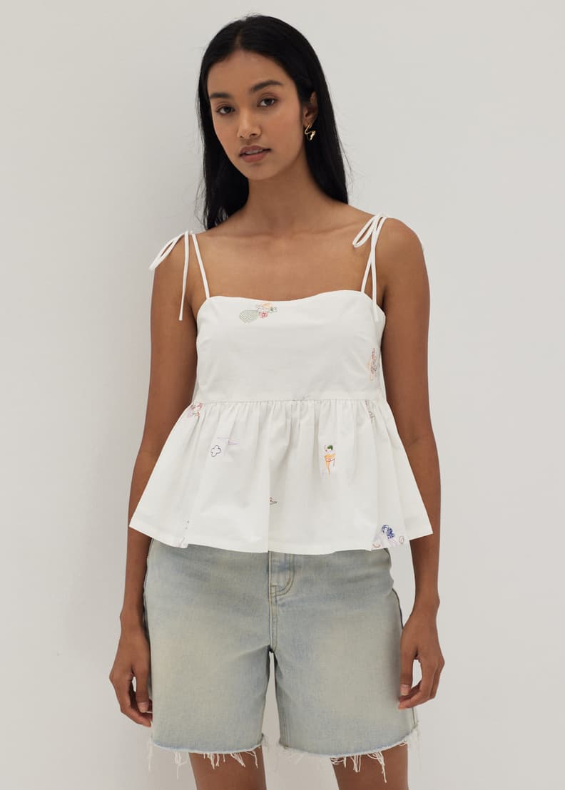 Buy Brittany Embroidered Peplum Camisole in Humble Abode Love