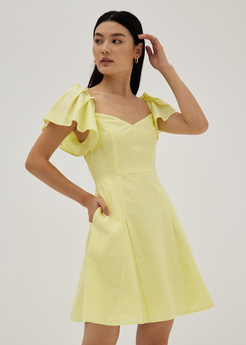 Buy Alba Linen Flutter Sleeve Swing Dress Love Bonito Singapore