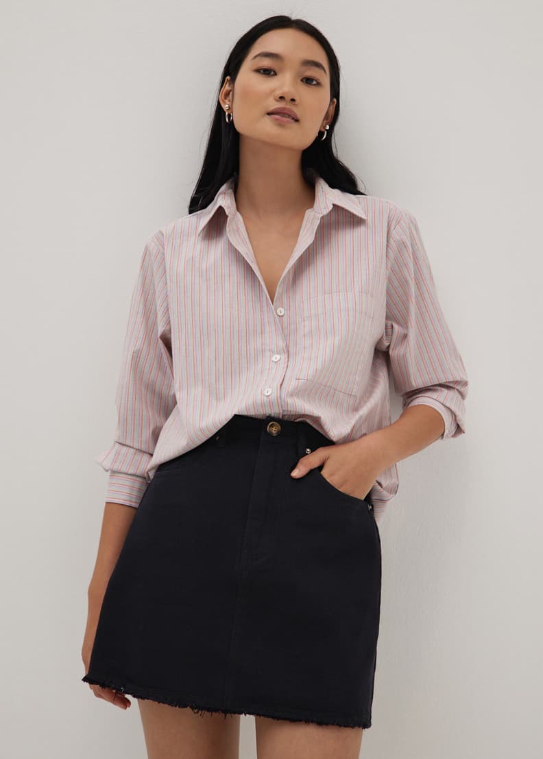 ジェーンスミス 24SS WASHED CUPRO STRIPE SKIRT JOHN MASON SMITH / JANE SMITH】ウォッシュドキュプラ