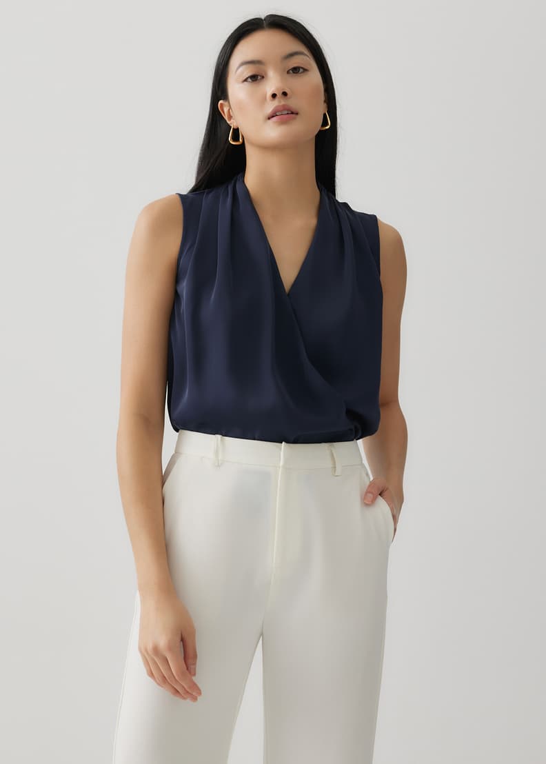 Satin v hot sale neck top