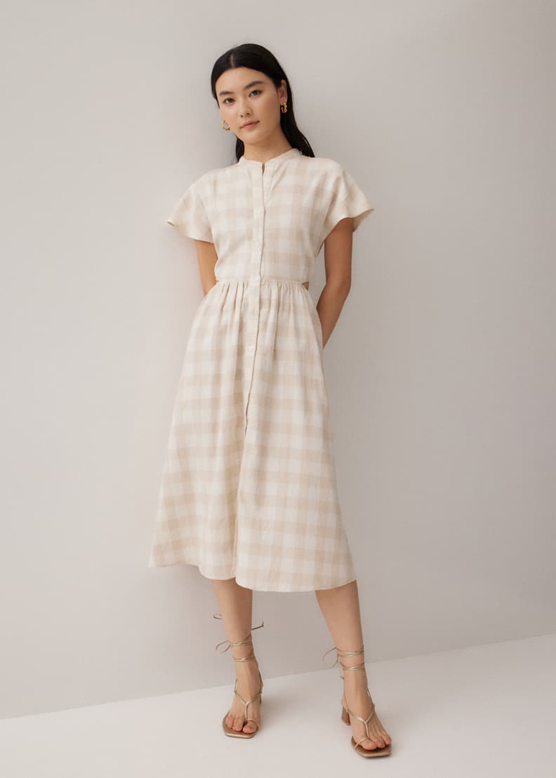 Mandarin collar midi dress outlet