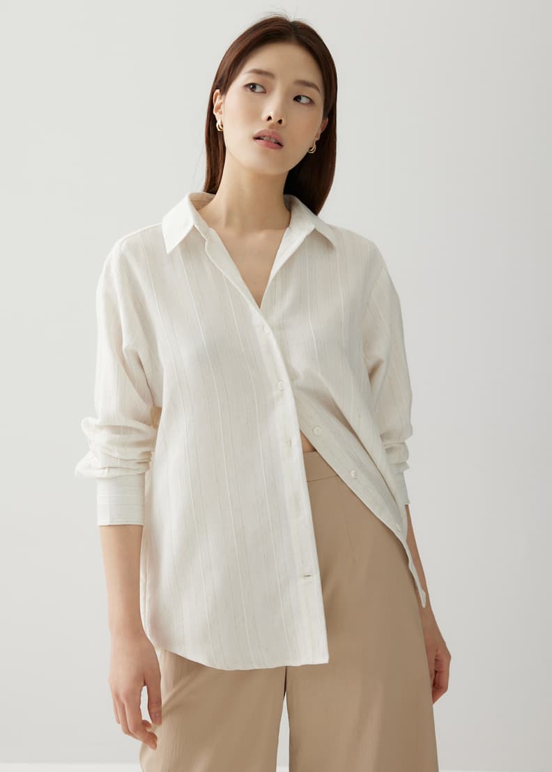 Striped linen top shirt womens