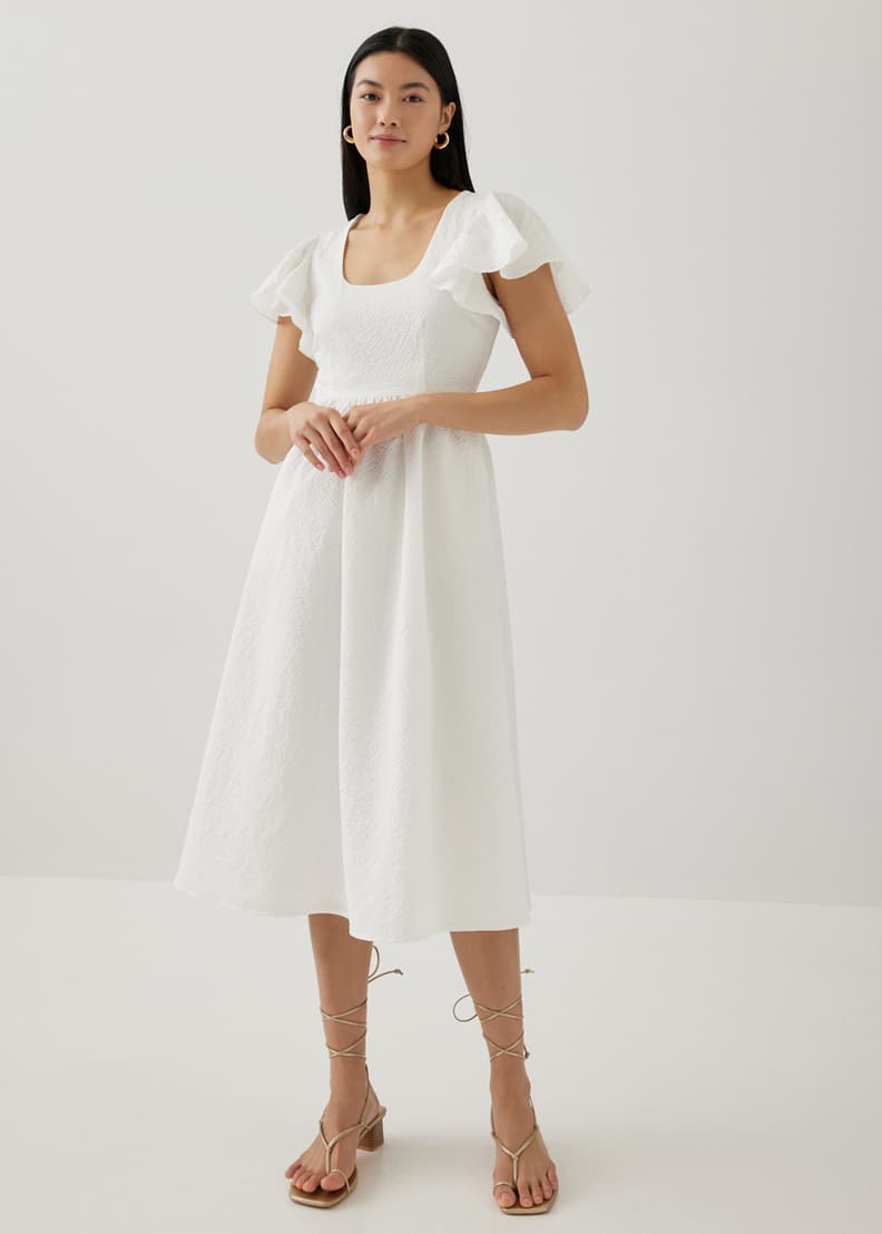 White fit and flare midi dress on sale