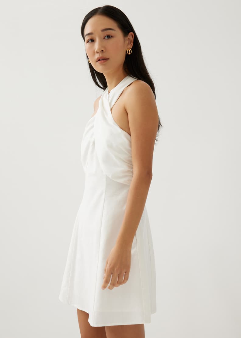 White linen discount halter dress