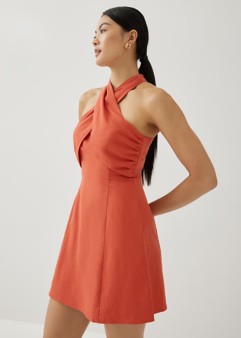 White linen halter neck hotsell dress