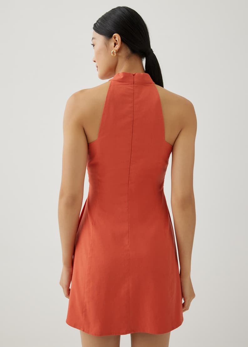 White linen discount halter neck dress