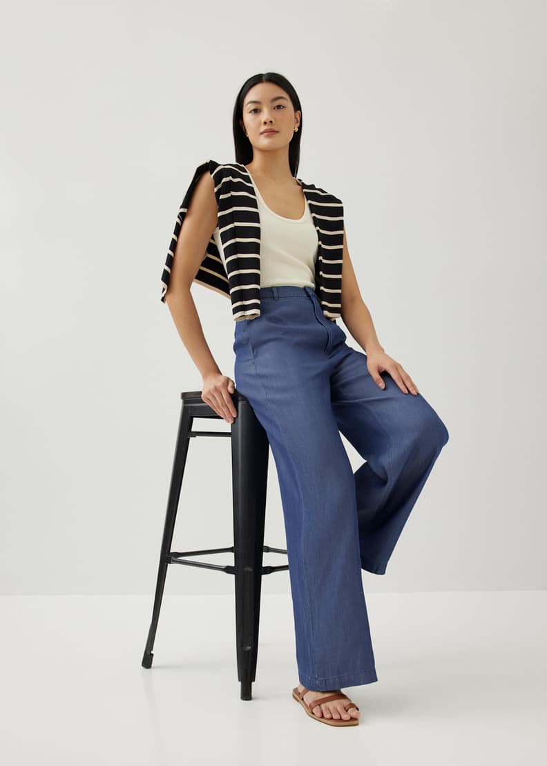 Chambray wide cheap leg trousers