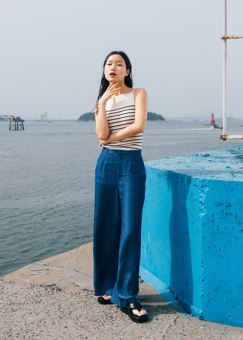 Chambray wide leg pants sales