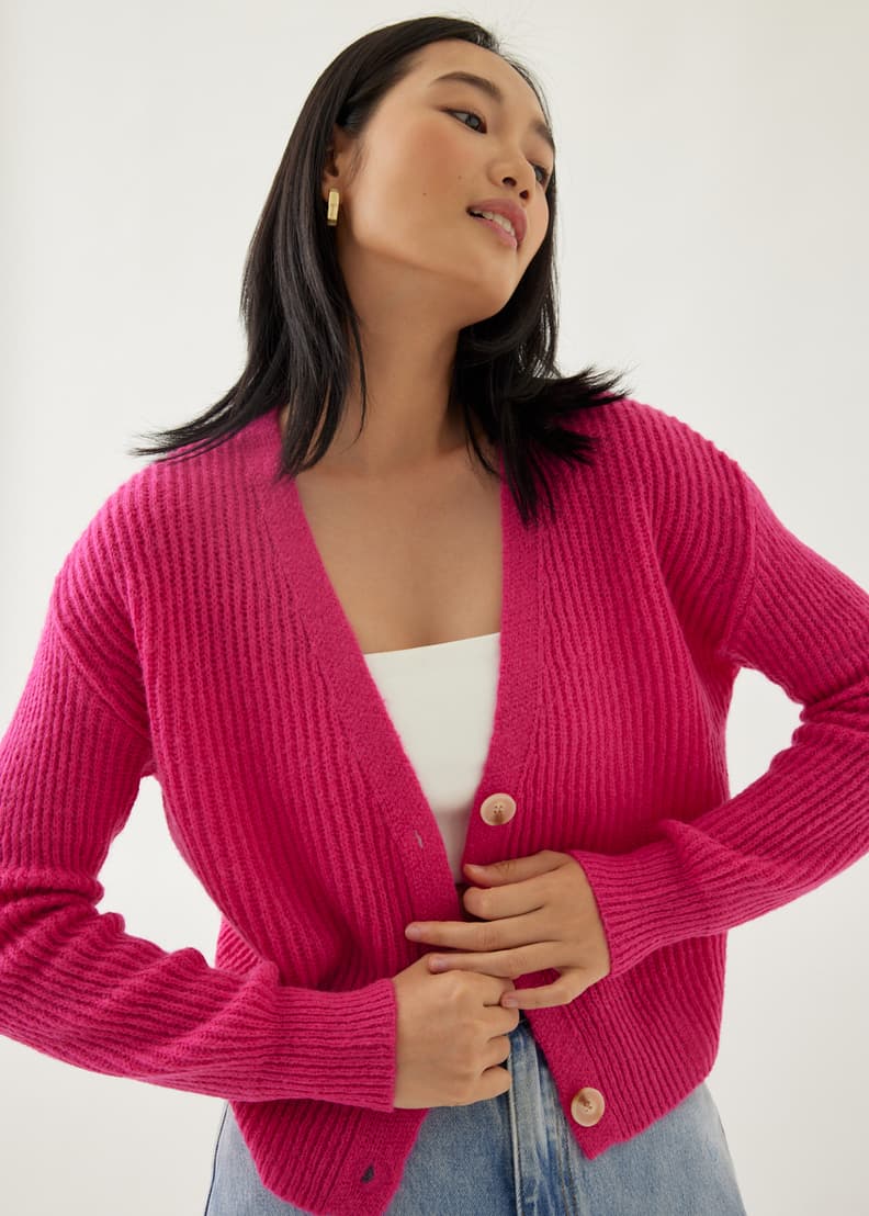 Hot pink cropped cardigan cheap