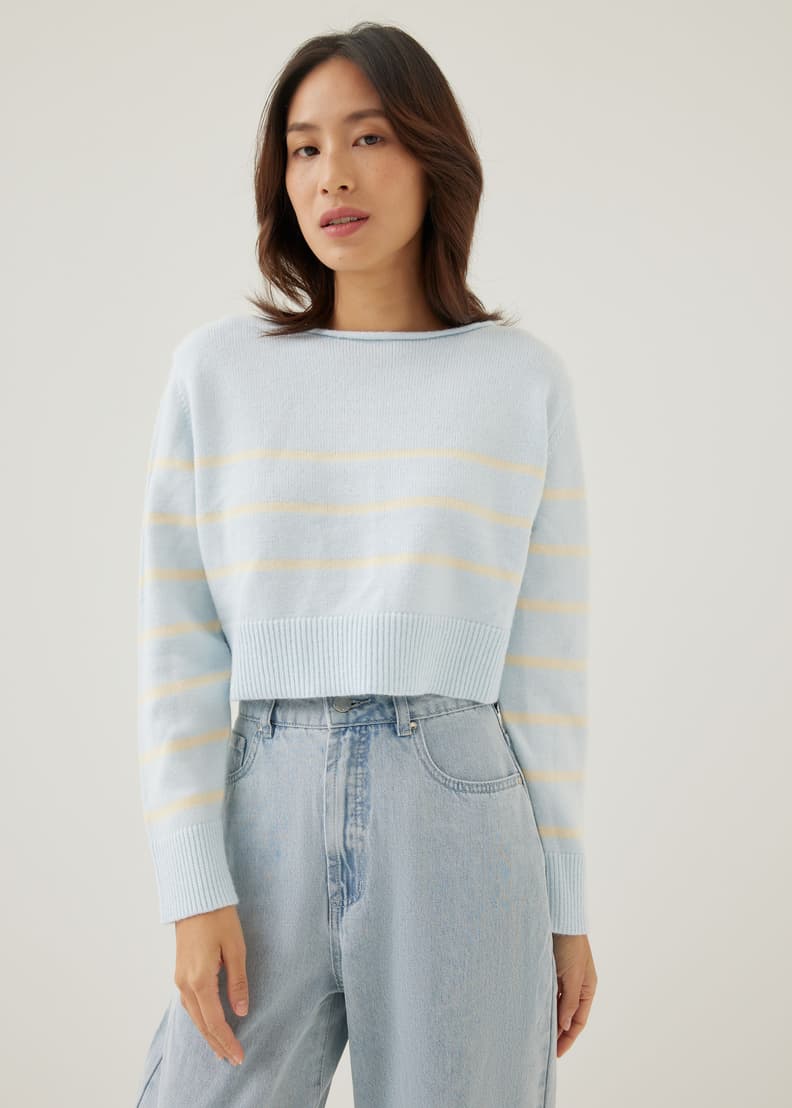 Raw hem striped sweater hot sale