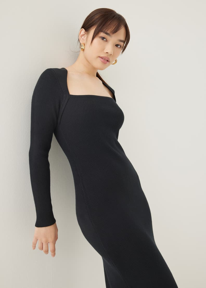 Black knit bodycon dress hot sale